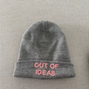 Gray Beanie with Pink Embroidery